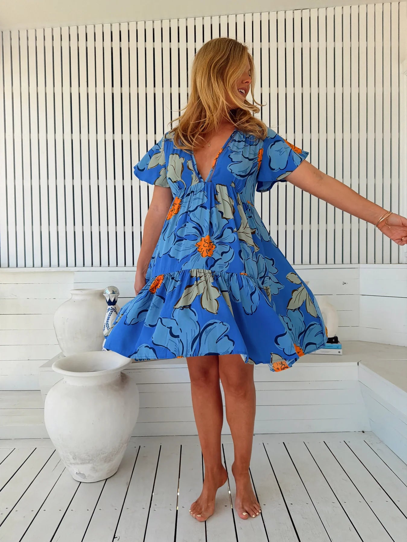 Rhys Mini Dress - Blue Bell Print