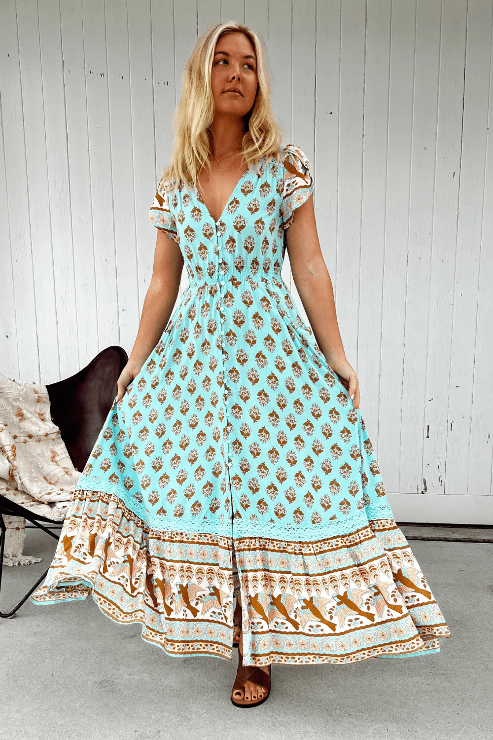Baby Blue Boho Chic Maxi Dress