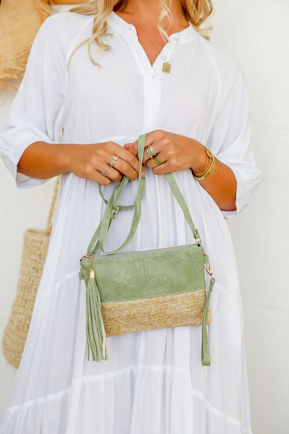 2 Tone Woven Clutch - Pistachio