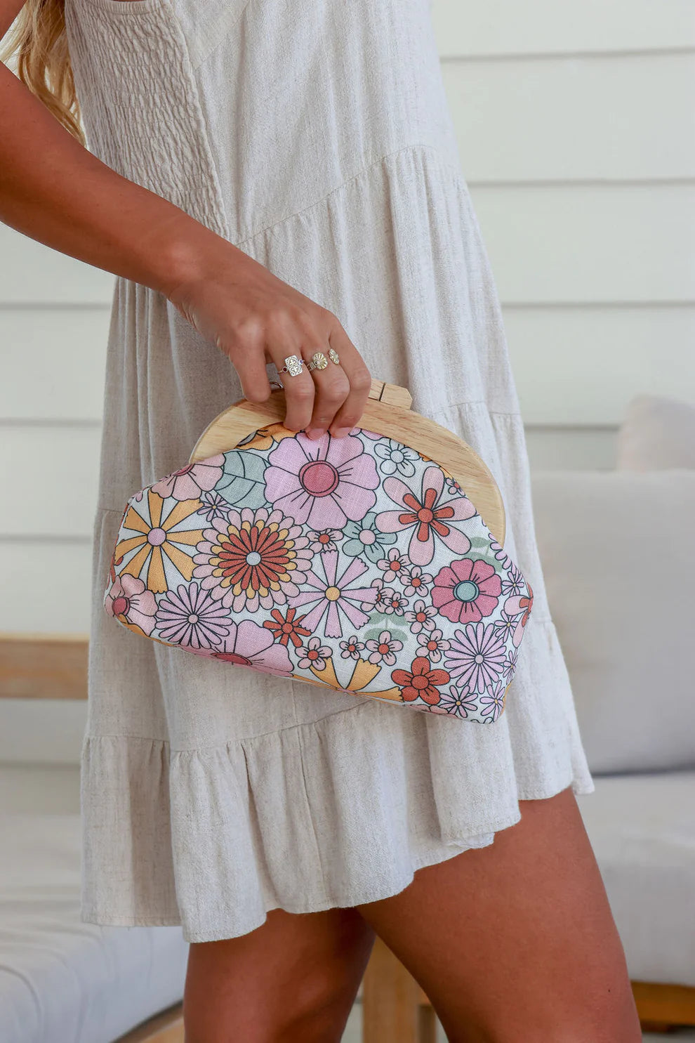 Vintage Floral Wooden Clutch