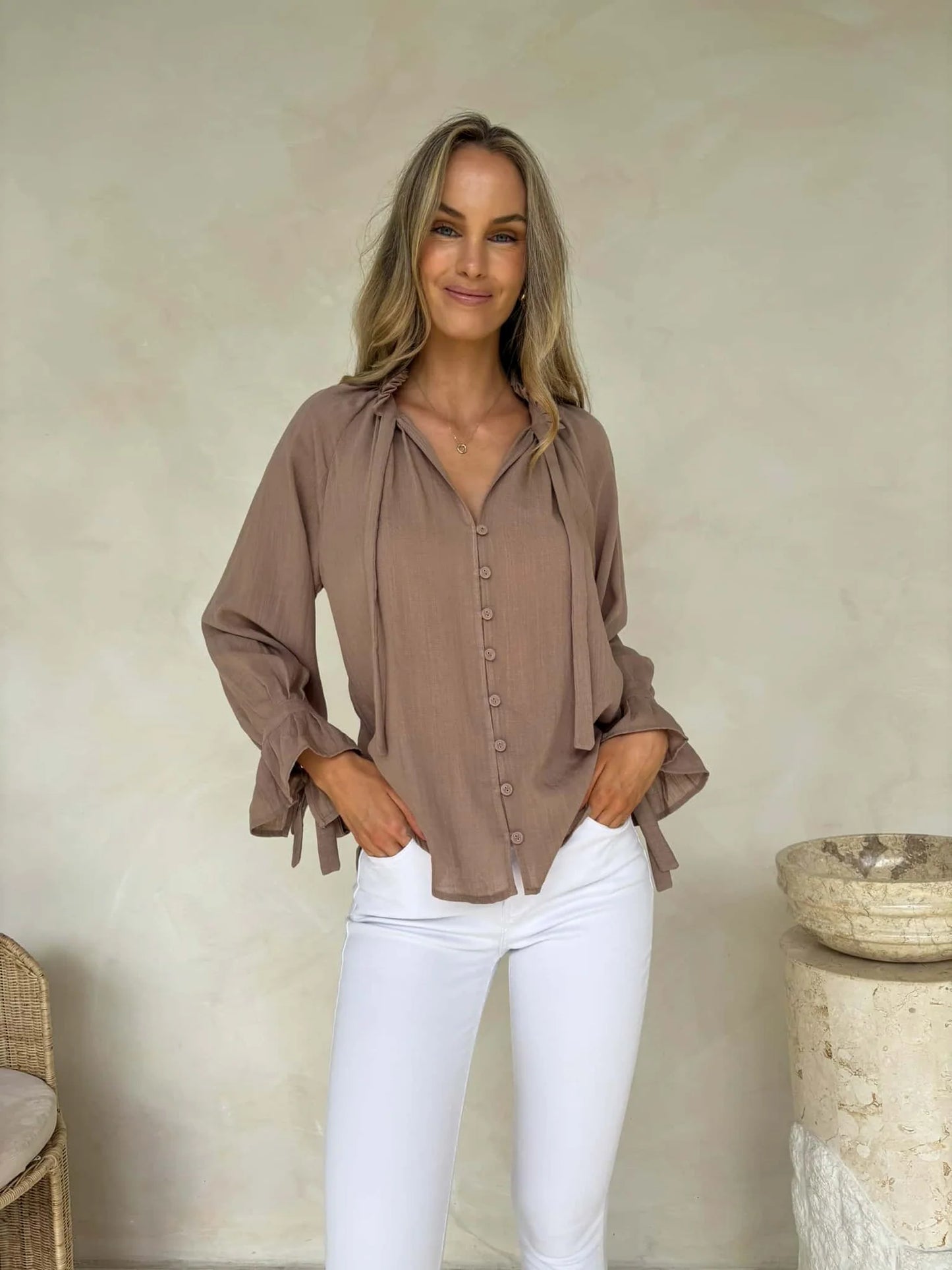 The Palos Blouse - Taupe