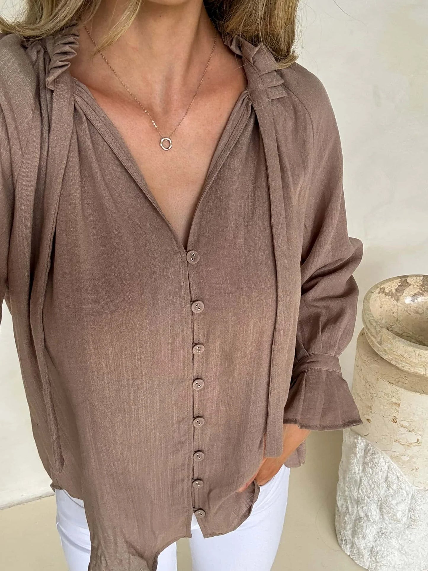 The Palos Blouse - Taupe