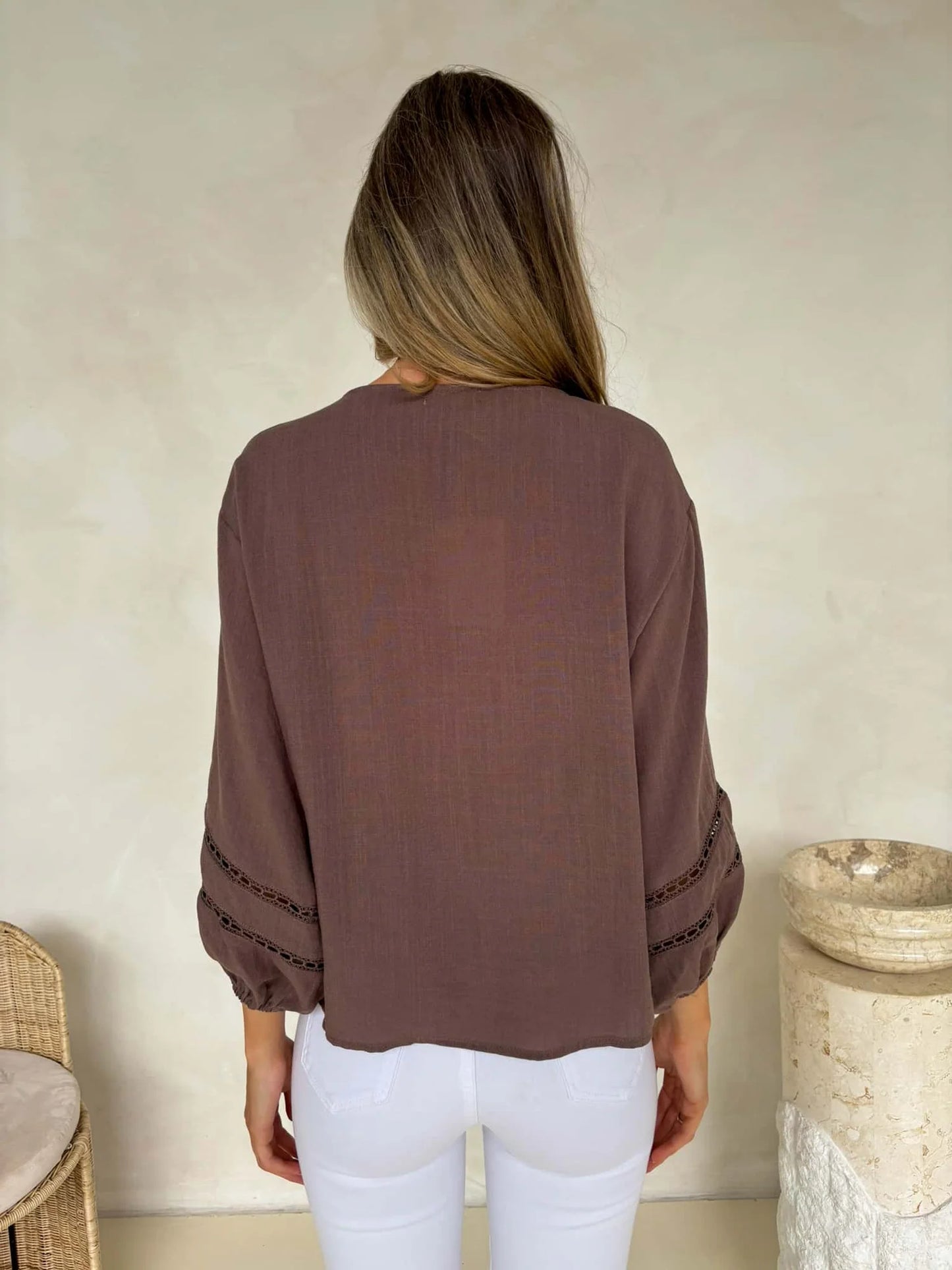 Juliet Tie Top Blouse - Brown
