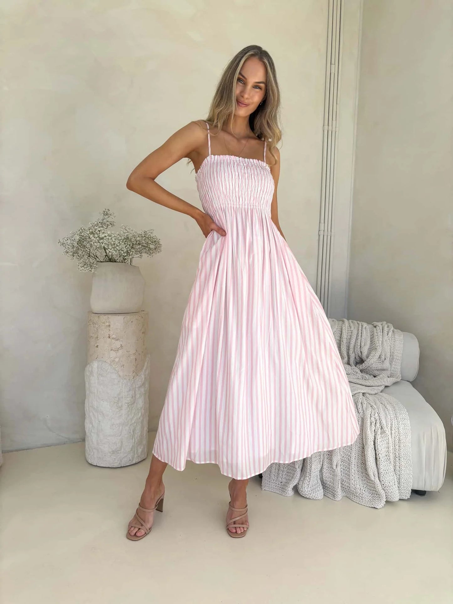 Palm Cove Dress - Pink Stripe