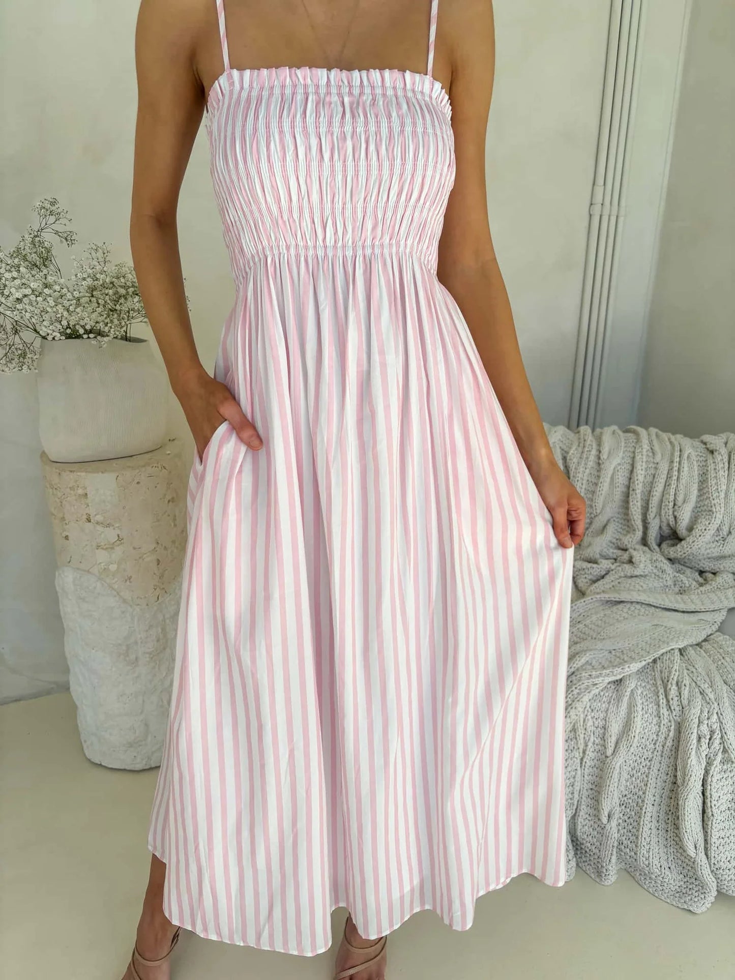 Palm Cove Dress - Pink Stripe