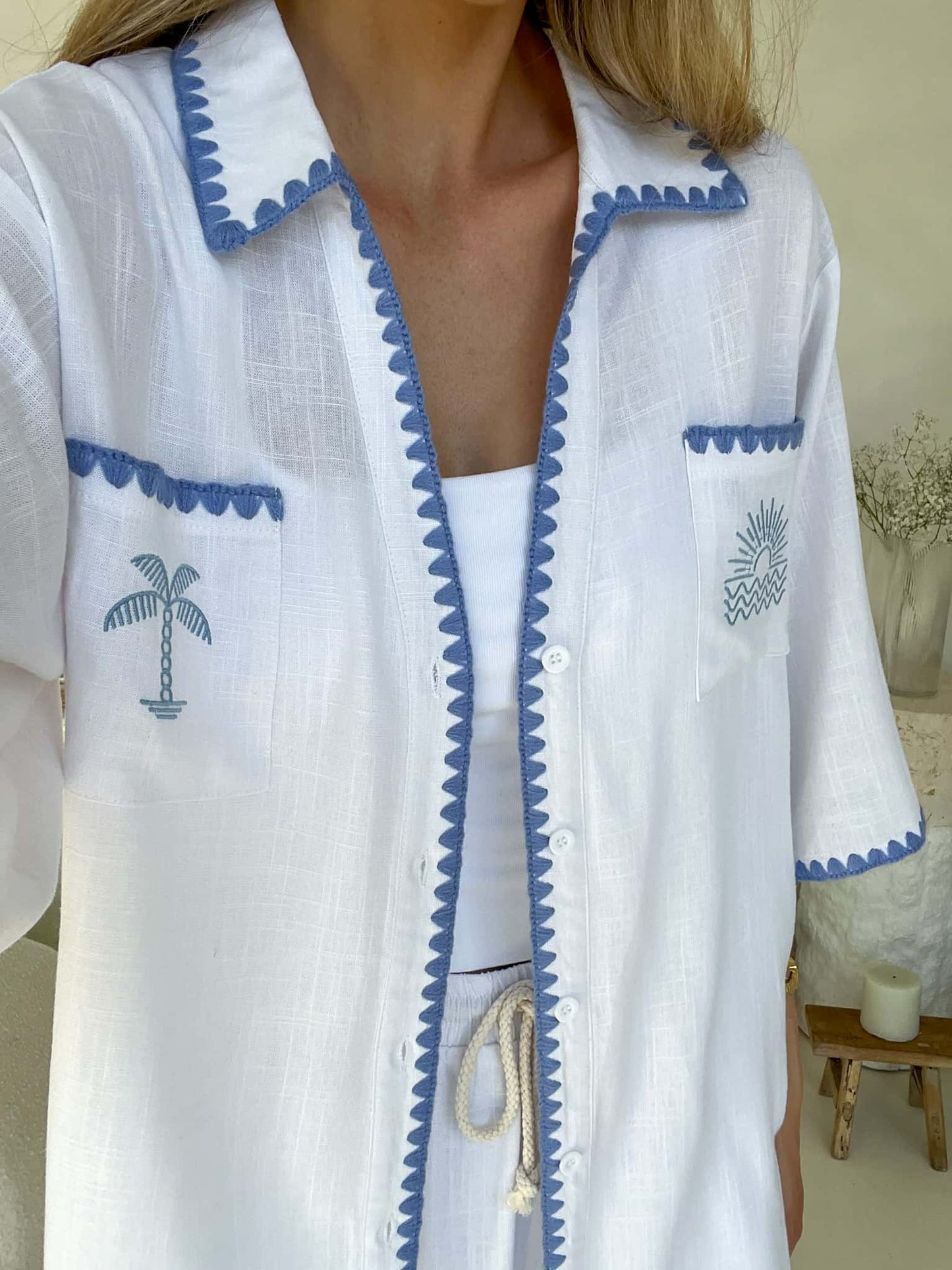 Aria Set - White & Blue Stitch