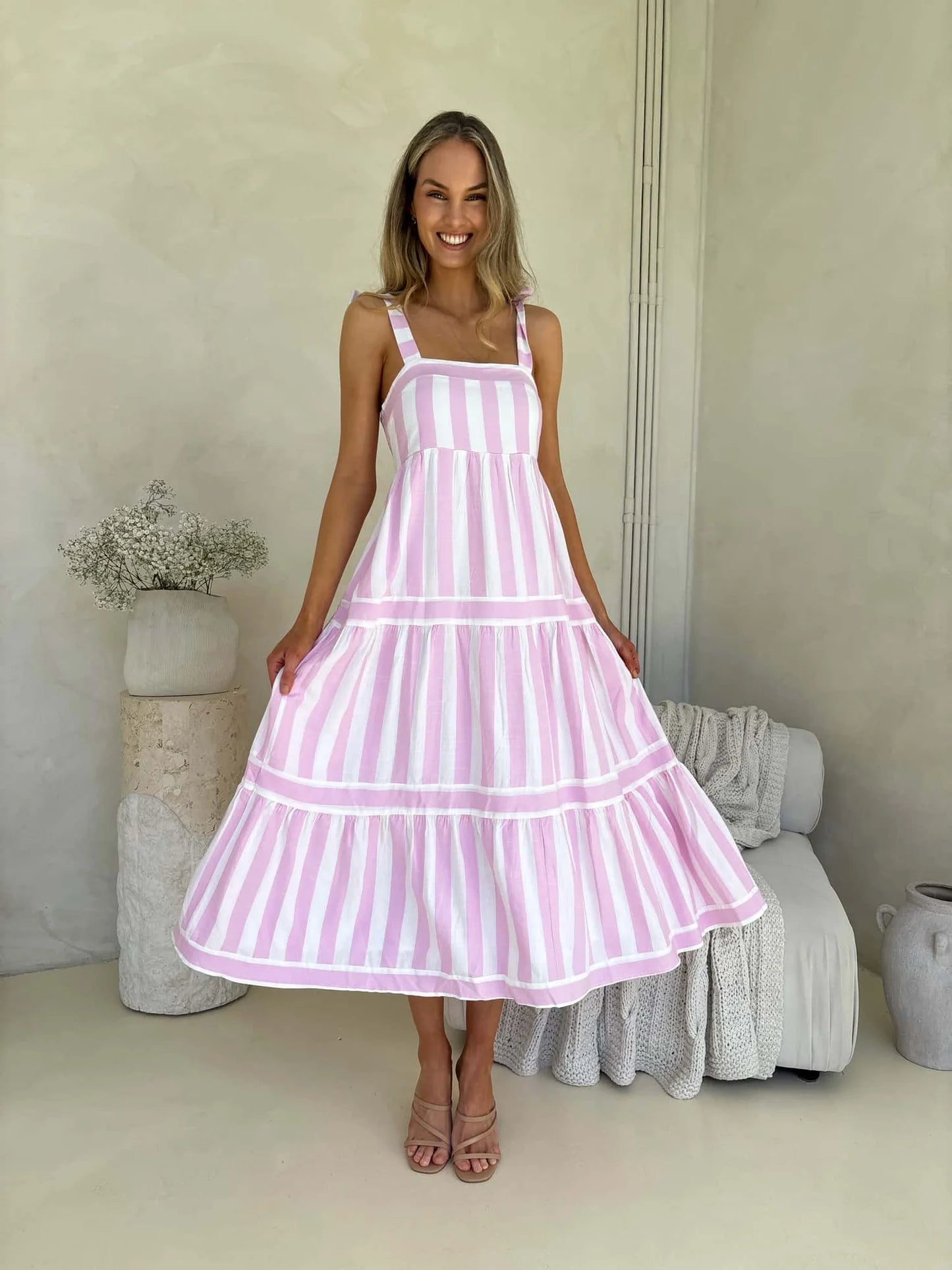 Cleo Stripe Tie Maxi - Light Orchid