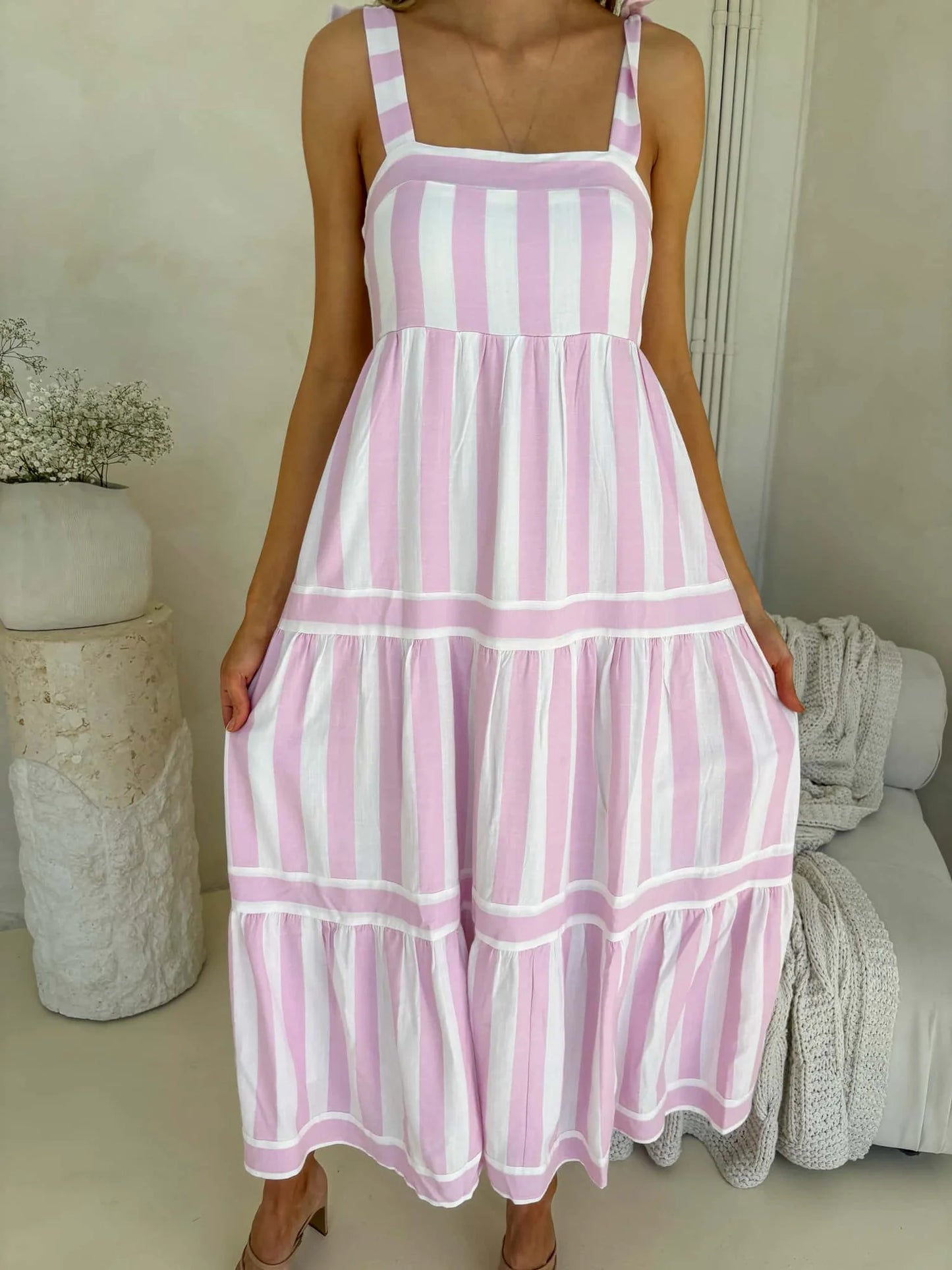 Cleo Stripe Tie Maxi - Light Orchid