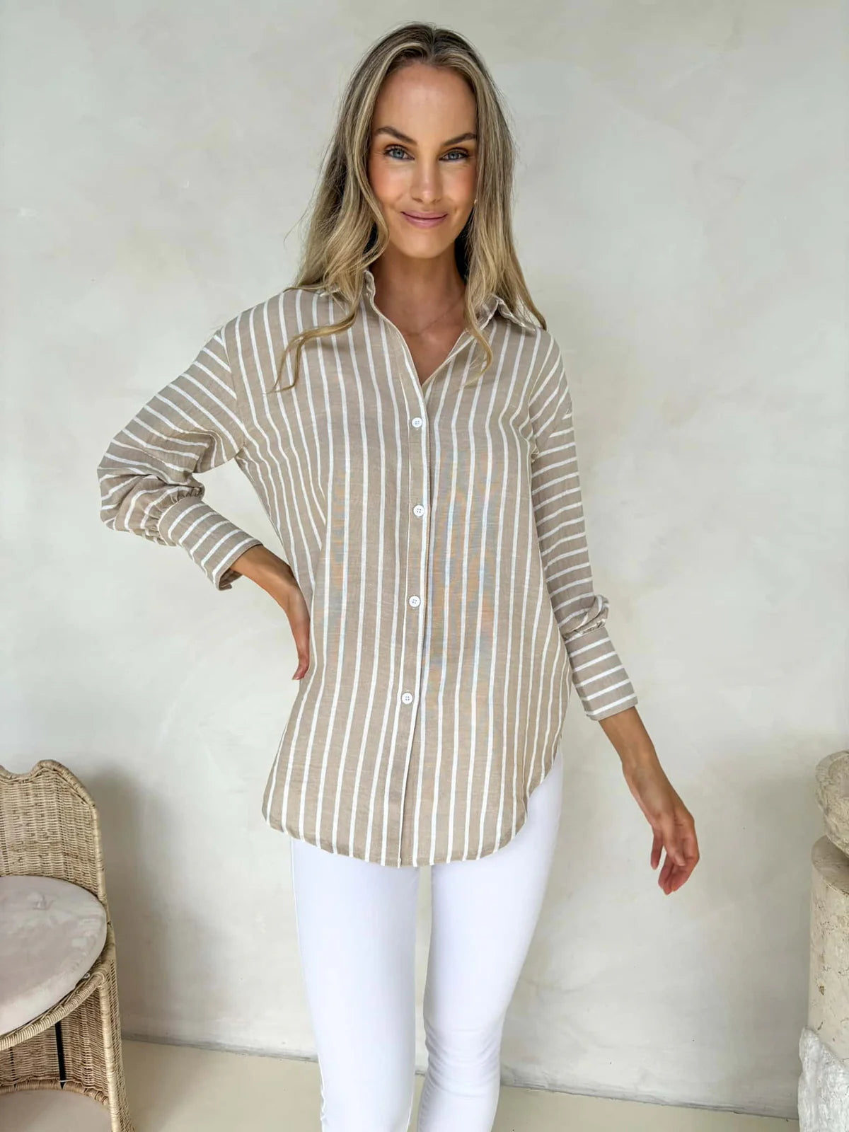 Nina Shirt – Beige Stripe
