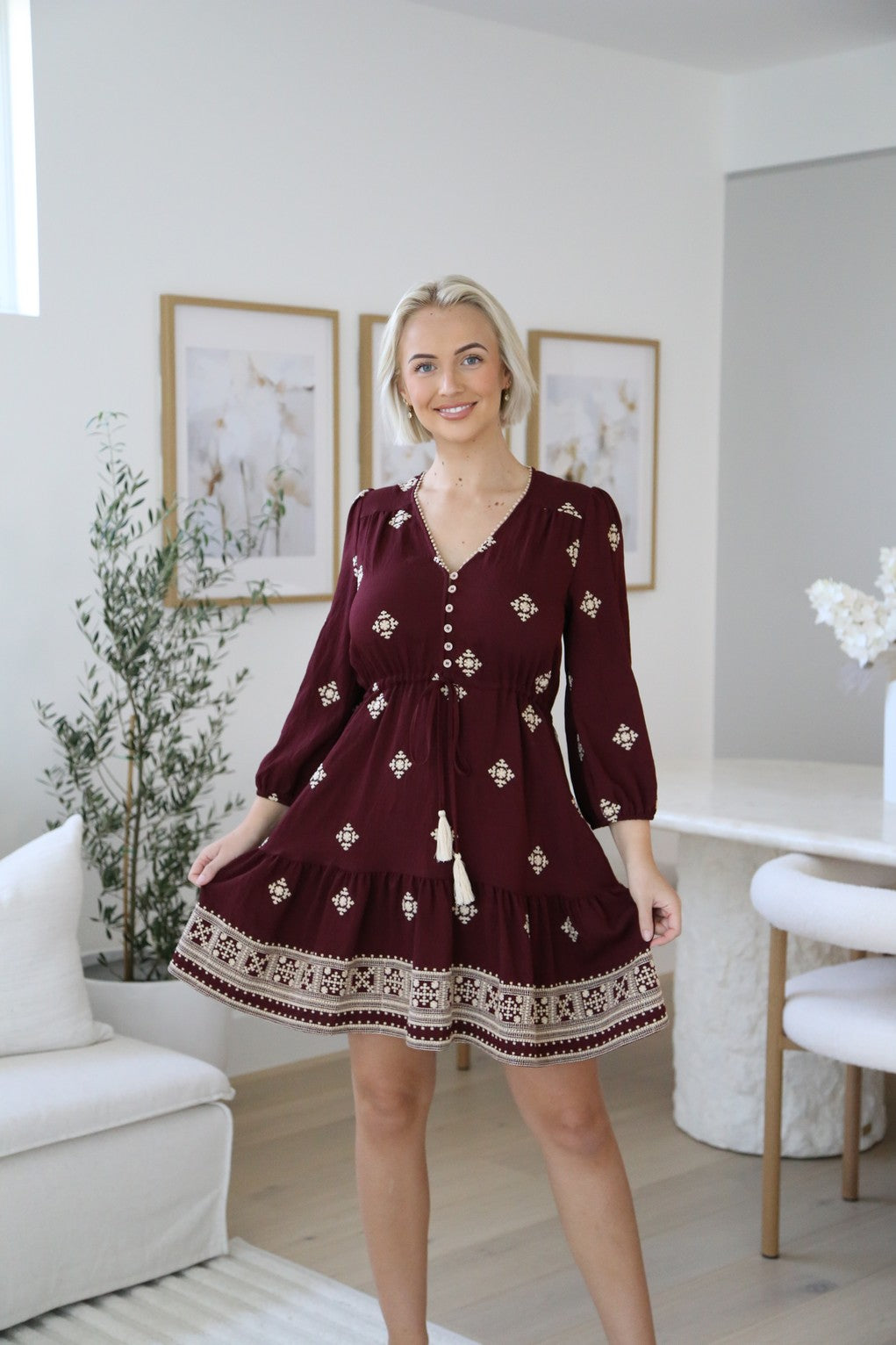 Calile Mini Dress - Maroon