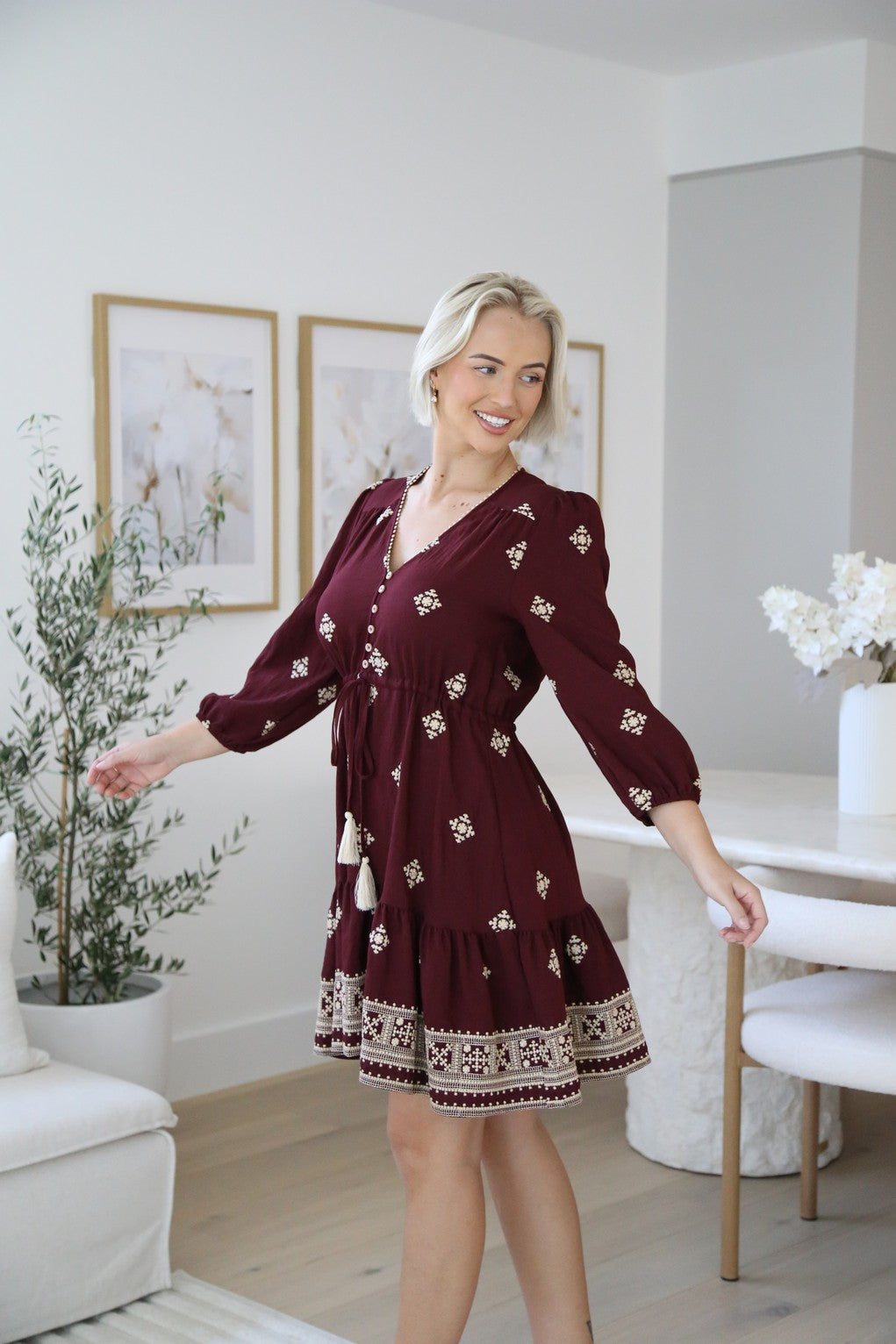 Calile Mini Dress - Maroon