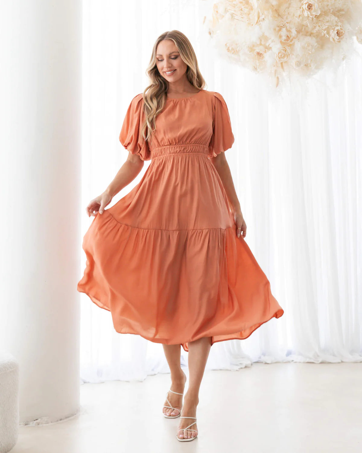 Sunset Peach Midi Dress