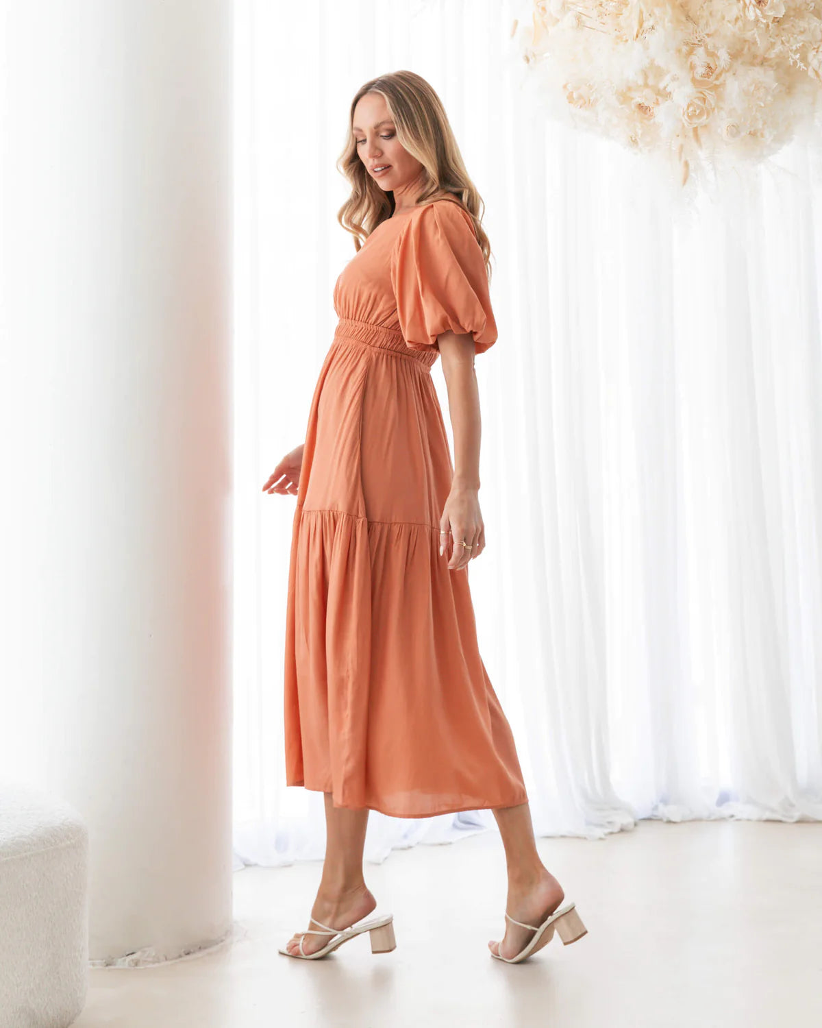 Sunset Peach Midi Dress