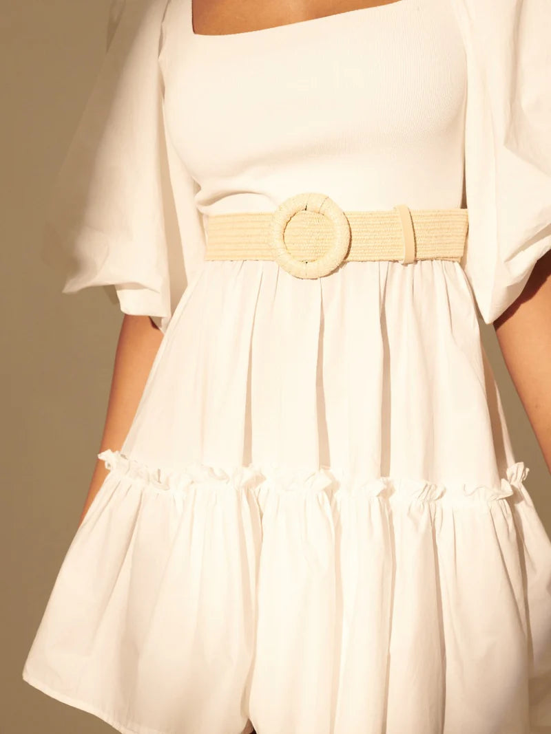 Camine Circle Buckle Straw Belt