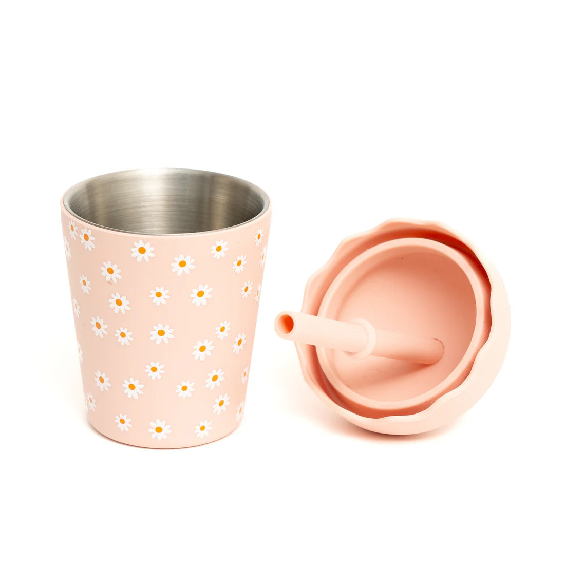 Mini Smoothie Cup & Straw 200ml - Pink Daisy