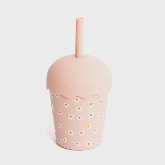 Mini Smoothie Cup & Straw 200ml - Pink Daisy