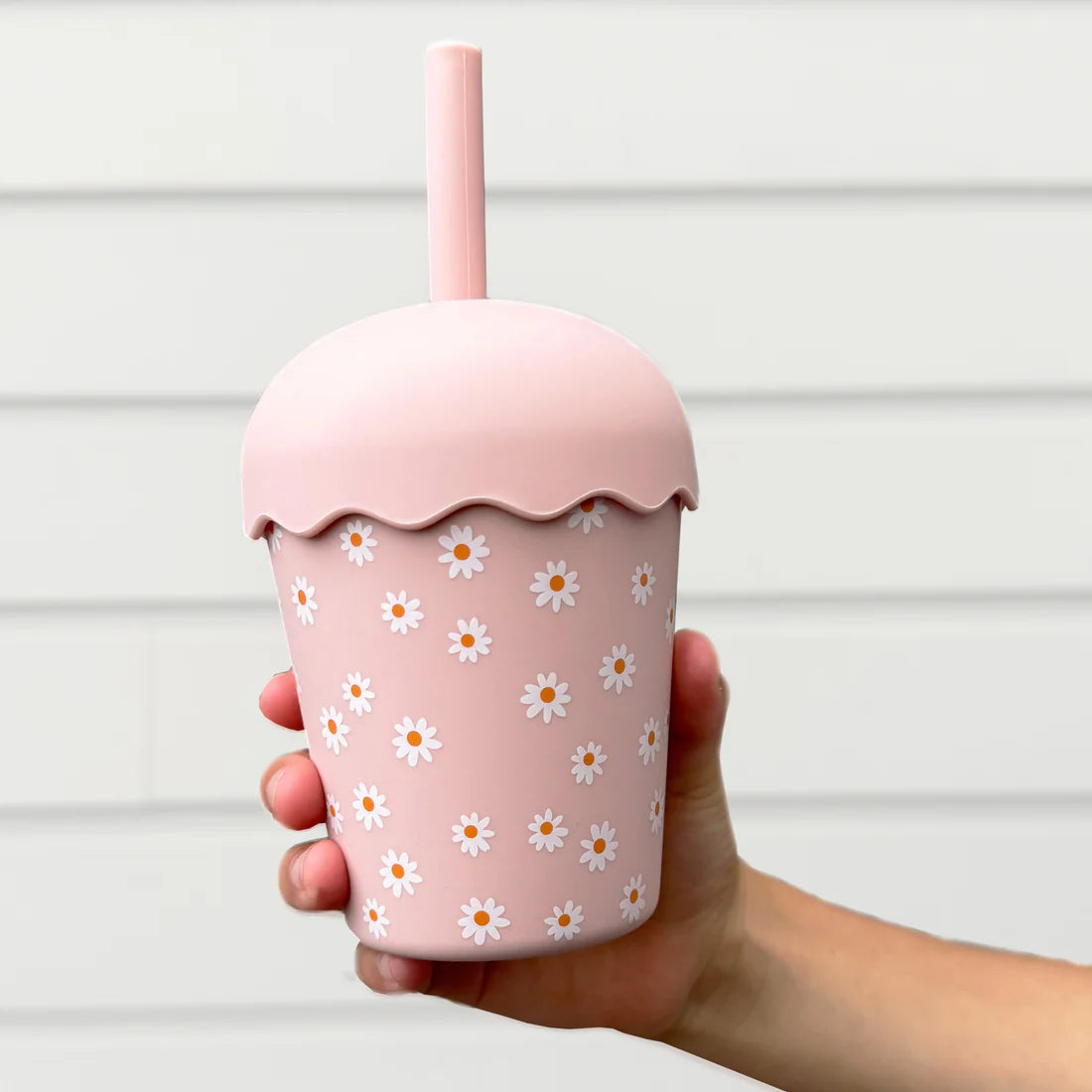 Mini Smoothie Cup & Straw 200ml - Pink Daisy