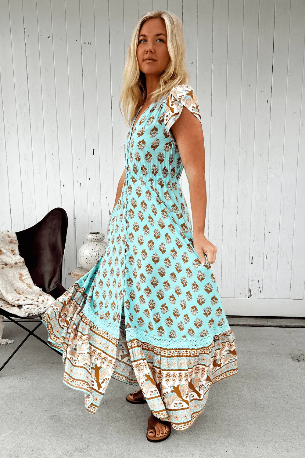 Baby Blue Boho Chic Maxi Dress