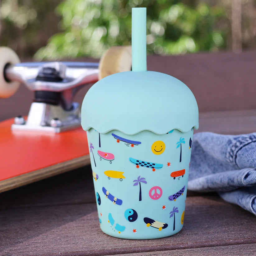 Mini Smoothie Cup & Straw 200ml - Skate Aqua