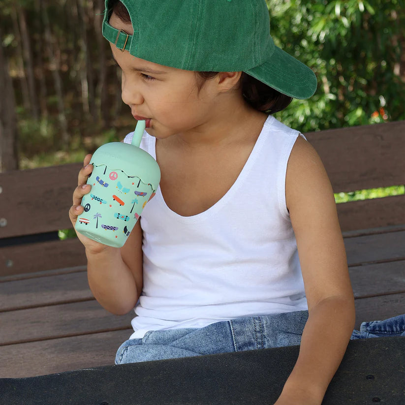 Mini Smoothie Cup & Straw 200ml - Skate Aqua