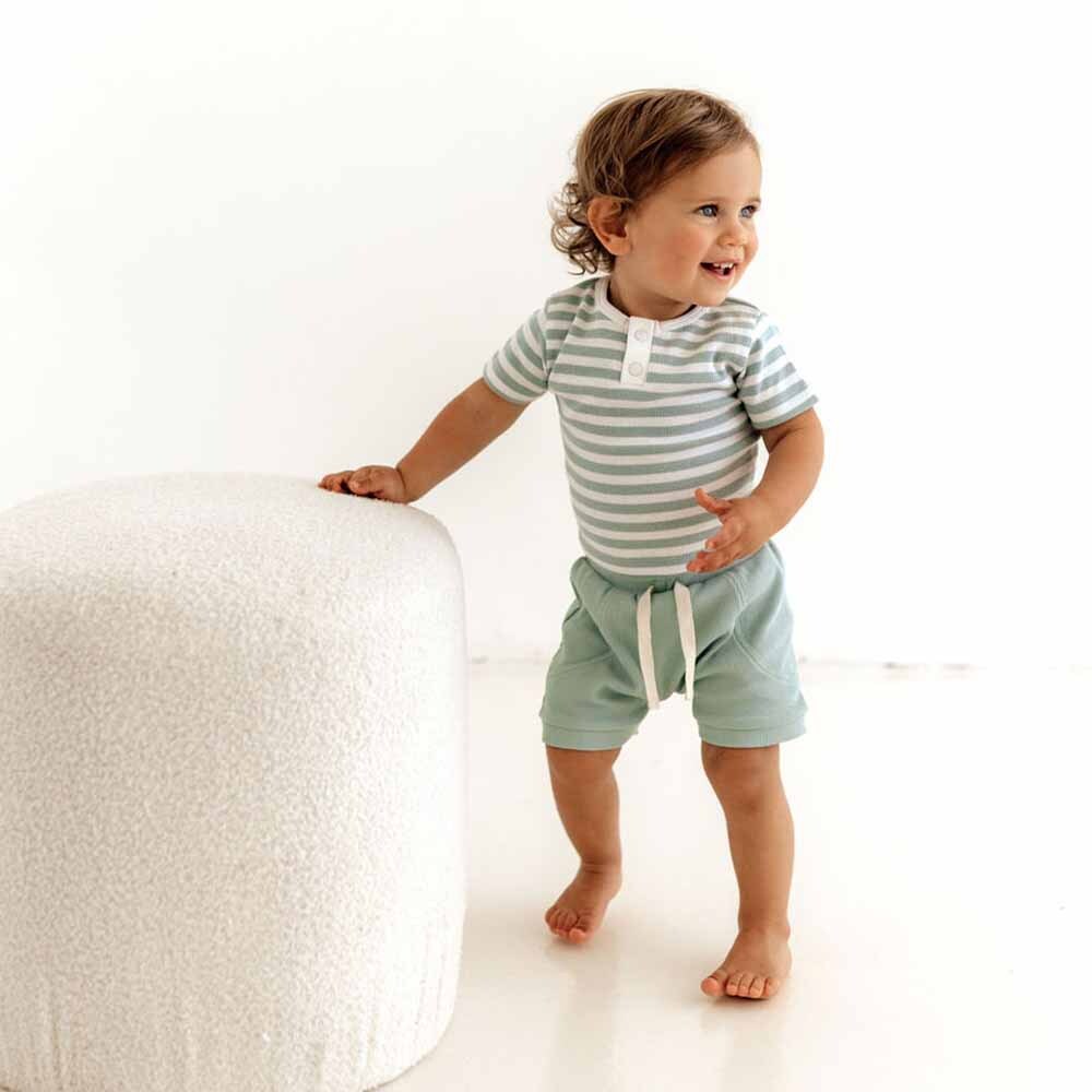 Sage Stripe Short Sleeve Bodysuit