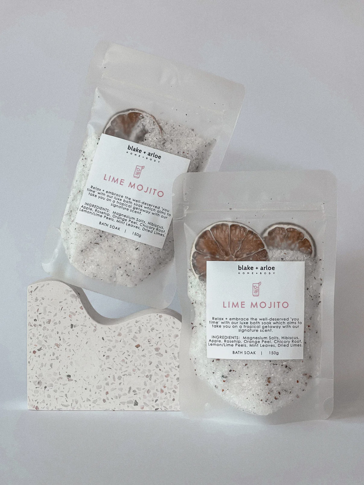Indulge in a deliciously scented bath with our Lime & Mint Mojito bath soak! Made with natural ingredients, this 150g soak will leave you feeling refreshed and rejuvenated. Time to soak up some fruity goodness!