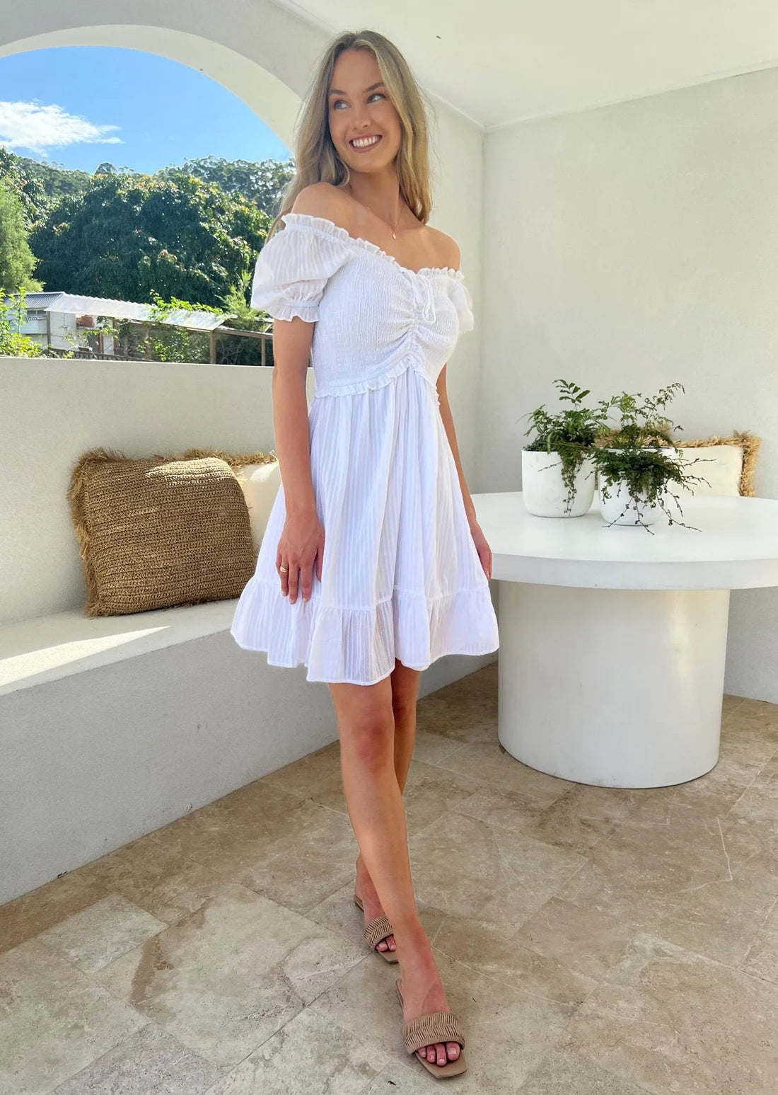 Boho Chic White Mini Off The Shoulder Dress