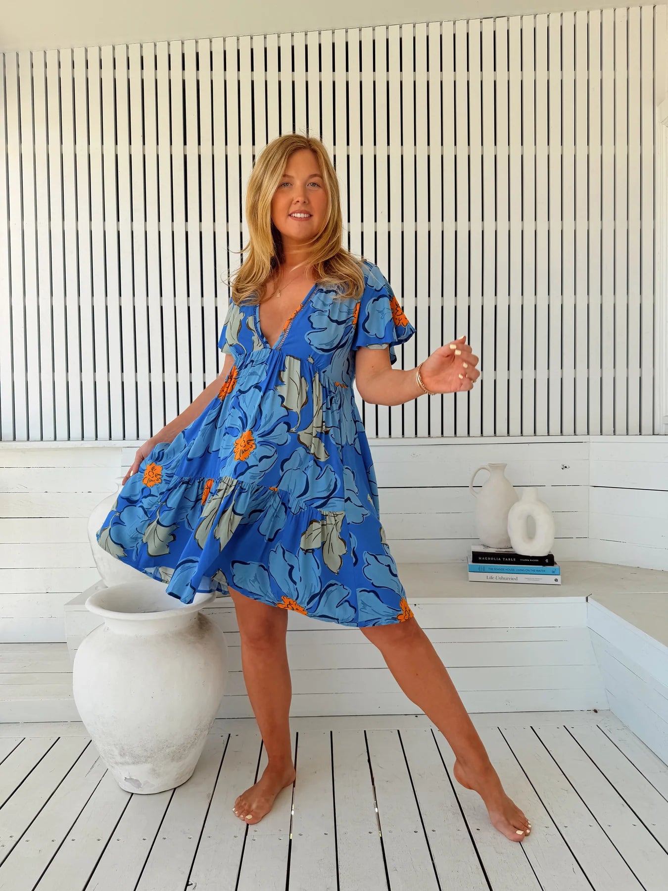Rhys Mini Dress - Blue Bell Print