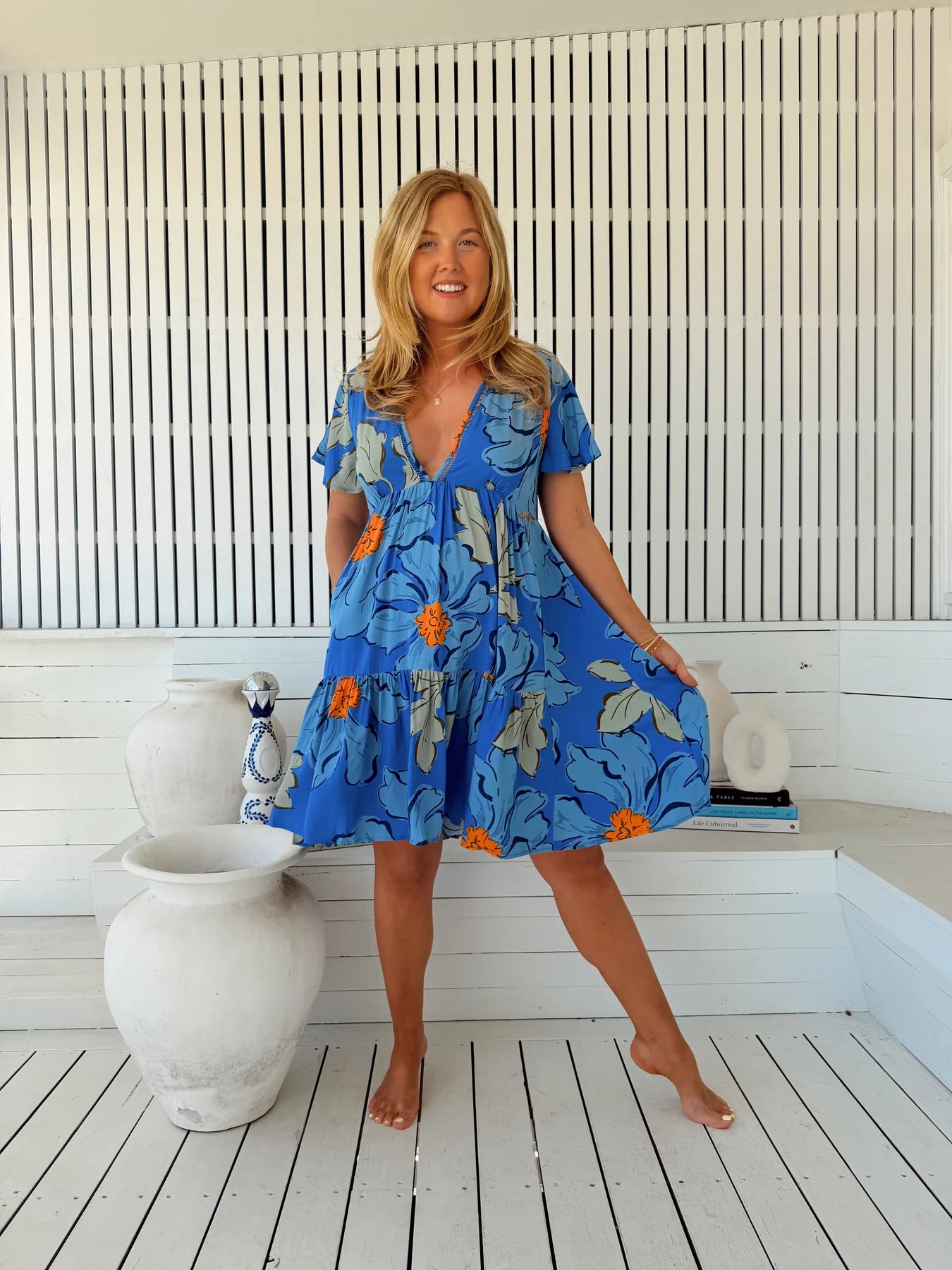 Rhys Mini Dress - Blue Bell Print