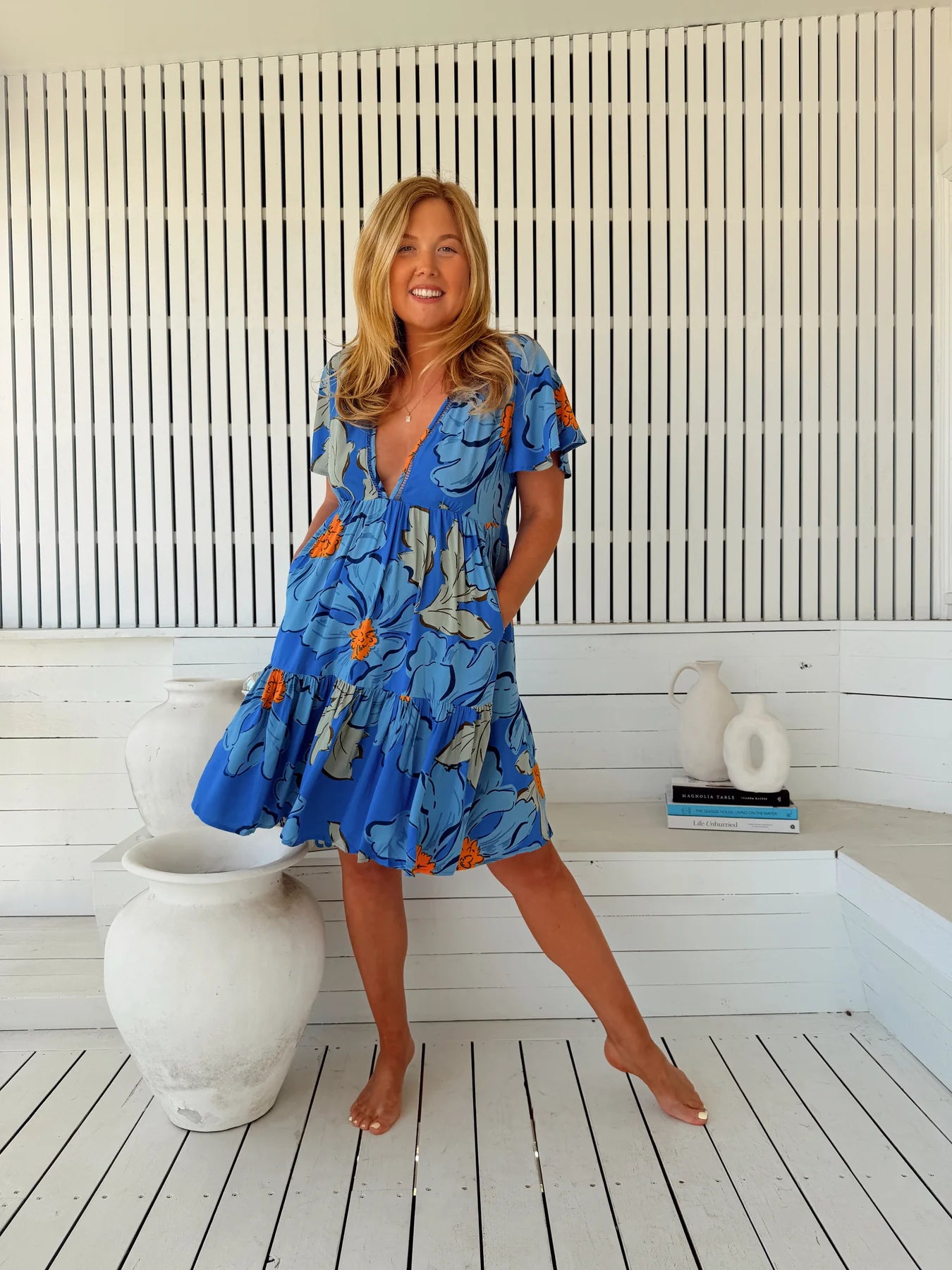 Rhys Mini Dress - Blue Bell Print