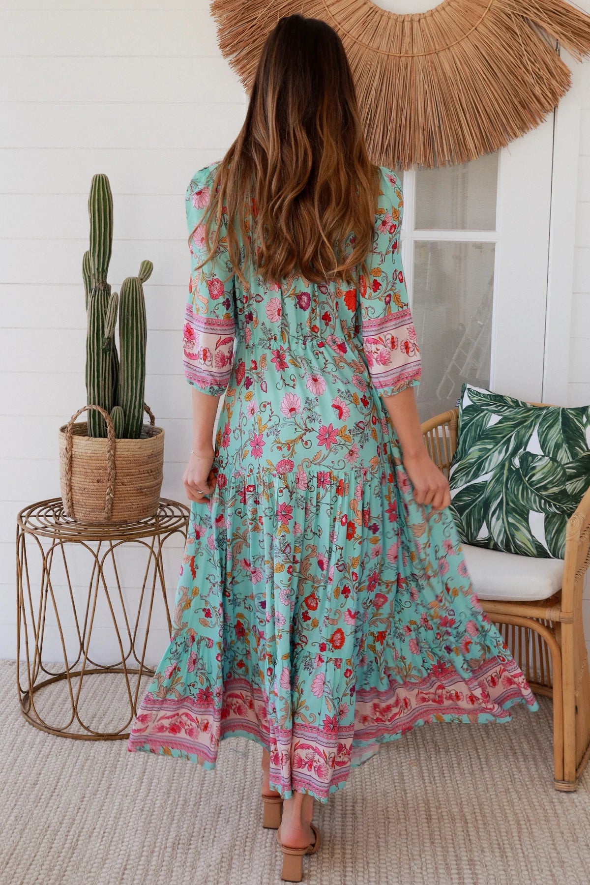 Elliana Maxi Dress - Pink Aqua Print