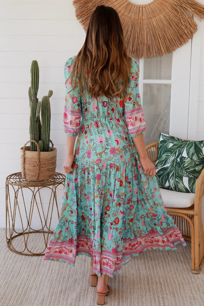 Elliana Maxi Dress - Pink Aqua Print