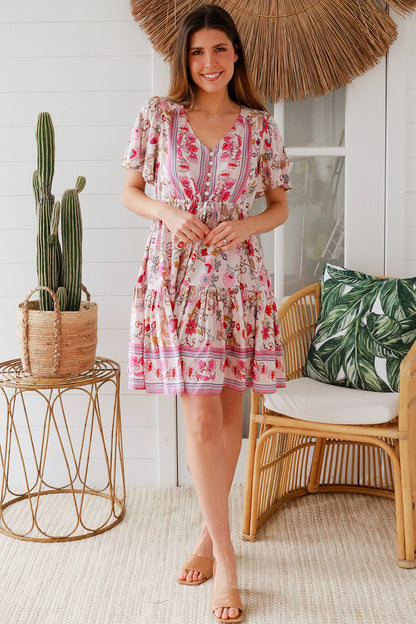 Calile Mini Dress - Pink Meadow Print