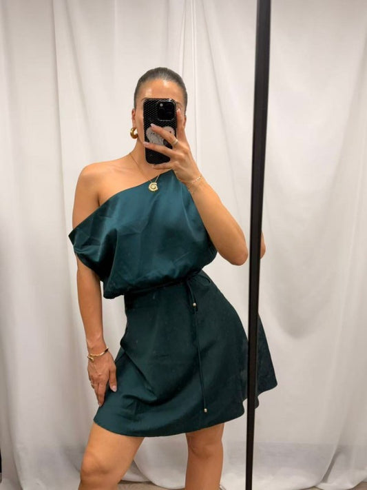 Avril Mini Satin Dress - Emerald Green