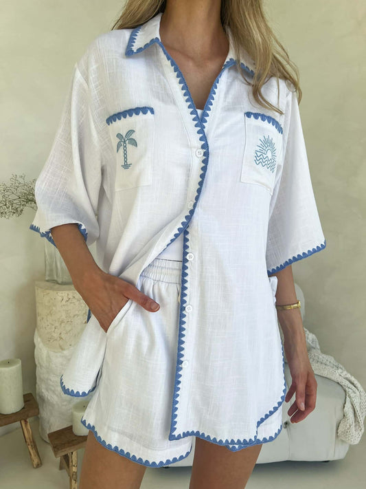 Aria Set - White & Blue Stitch