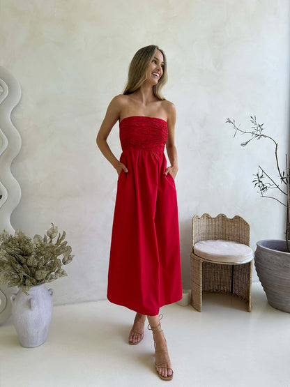 Poppy Strapless Maxi - Red