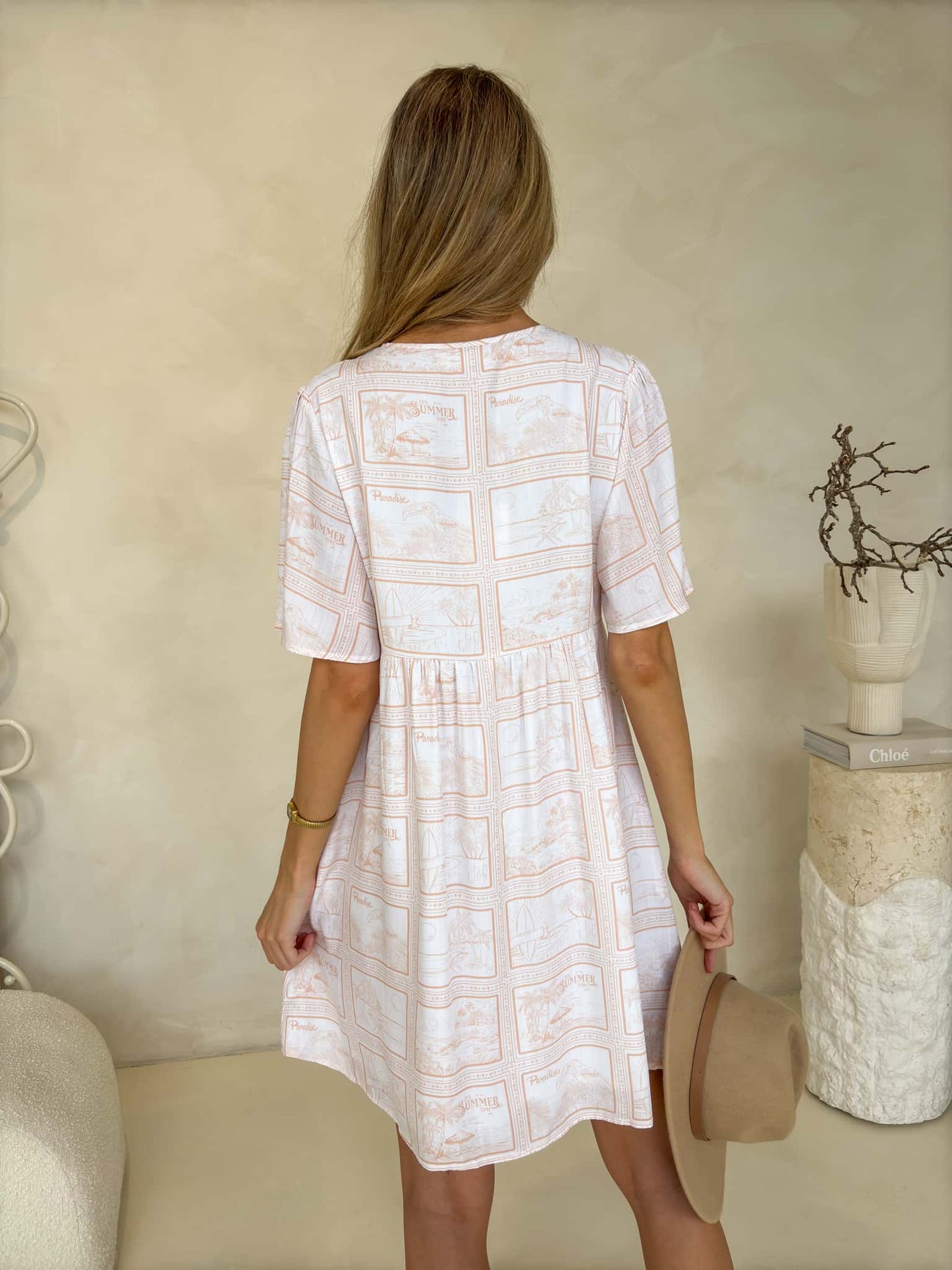 Sienna Dress - Orange Postcards Print