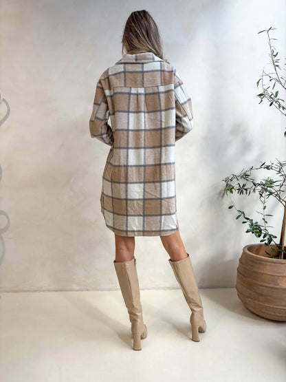 Kenzie Shacket - Beige Check