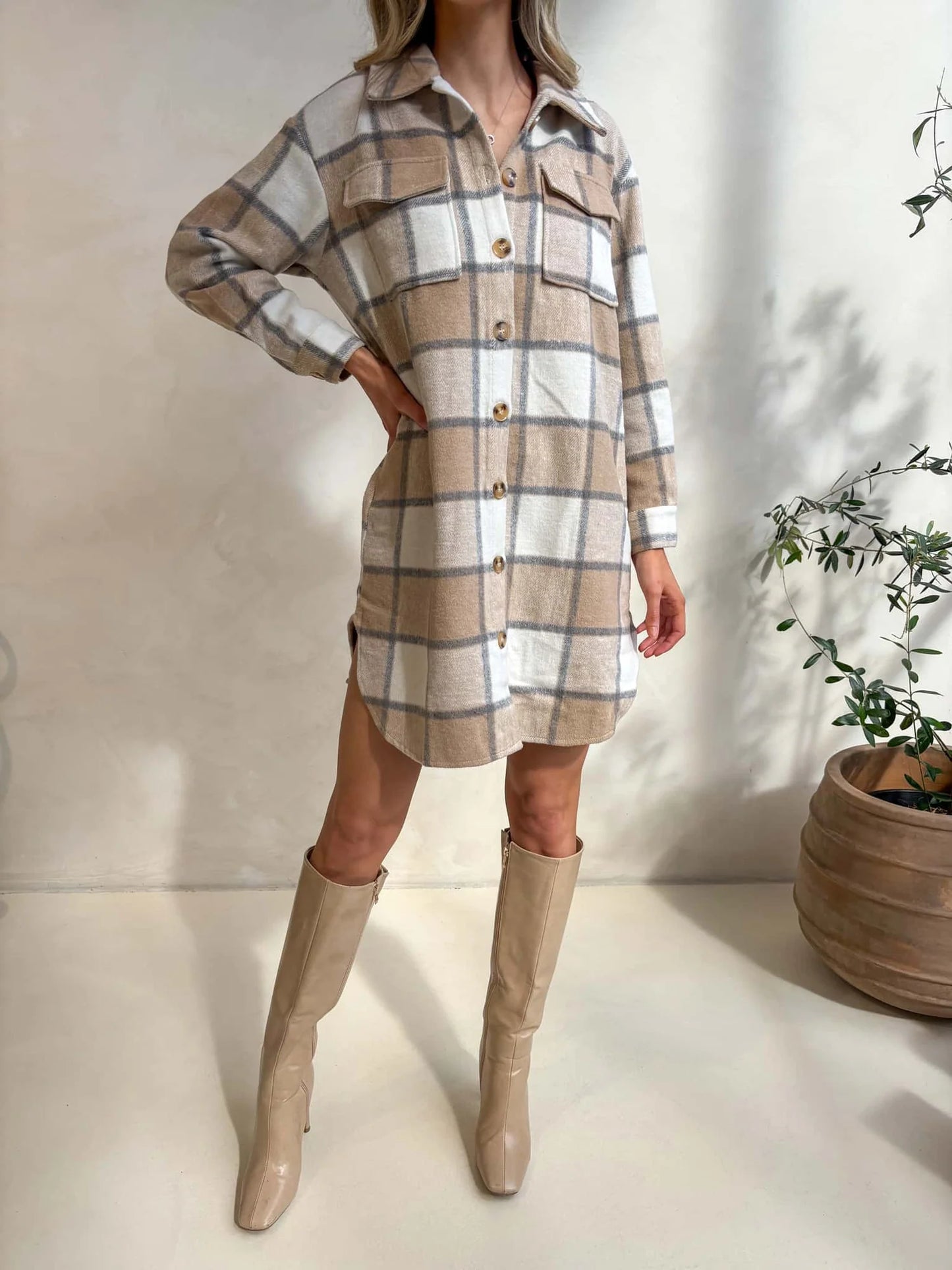 Kenzie Shacket - Beige Check