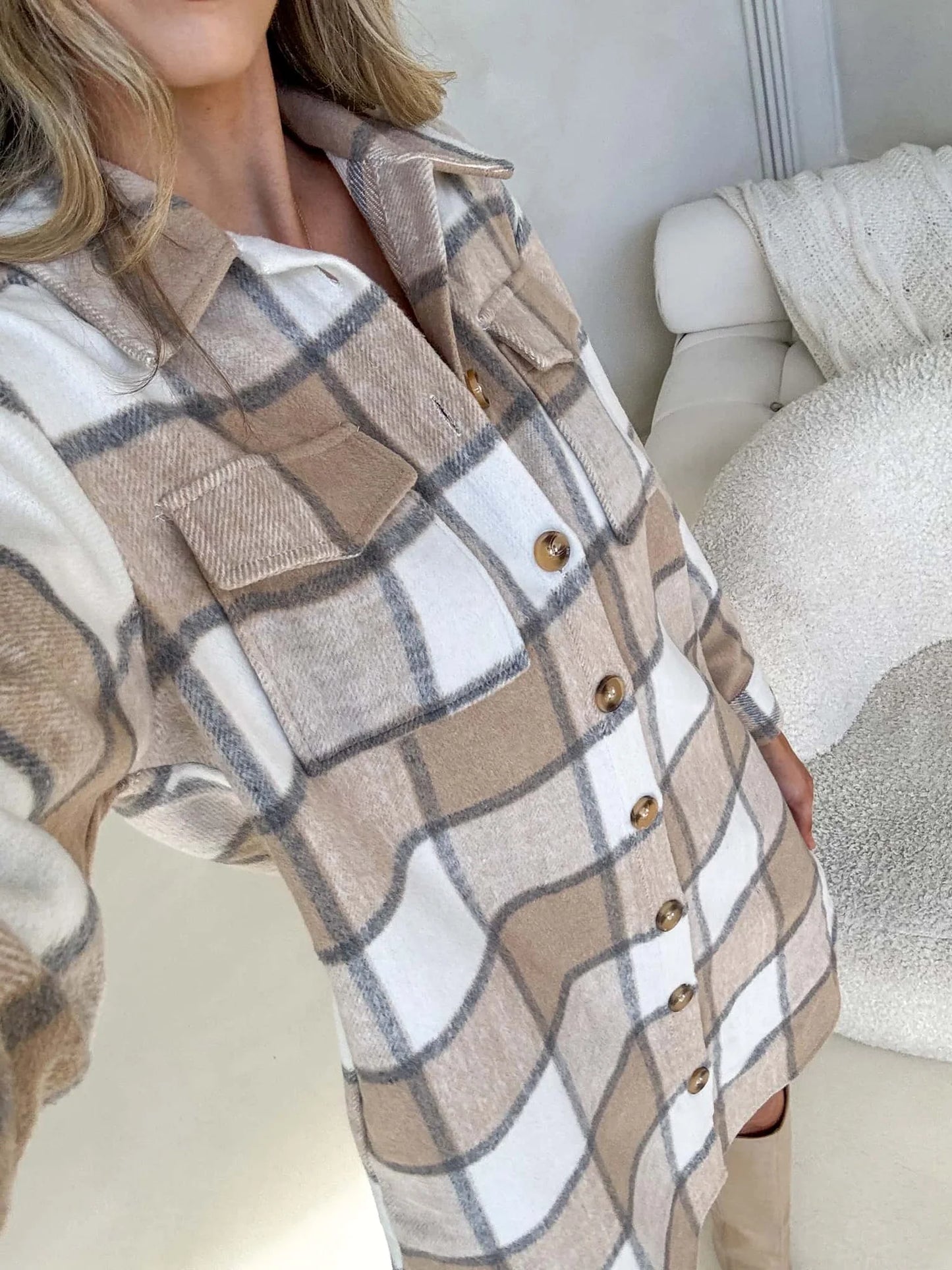 Kenzie Shacket - Beige Check