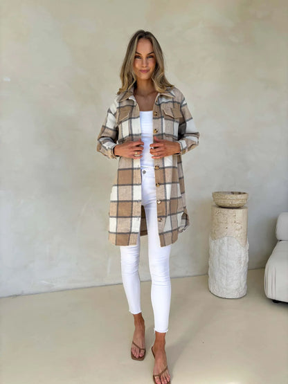 Kenzie Shacket - Beige Check