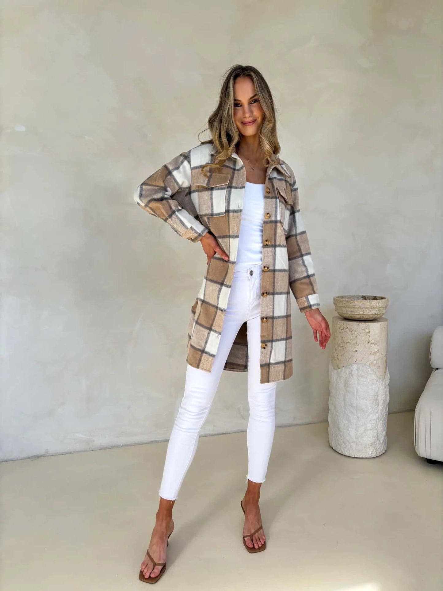 Kenzie Shacket - Beige Check