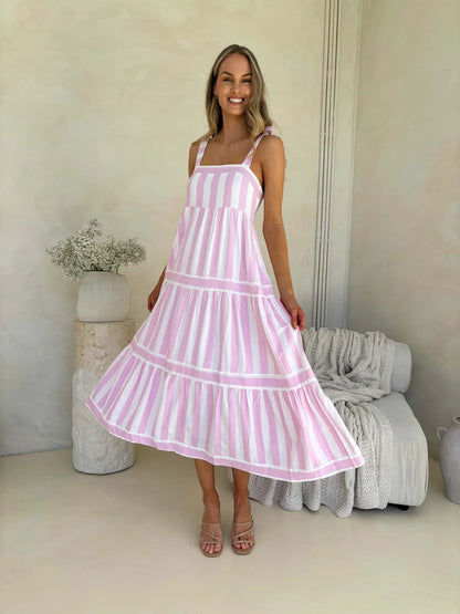 Cleo Stripe Tie Maxi - Light Orchid