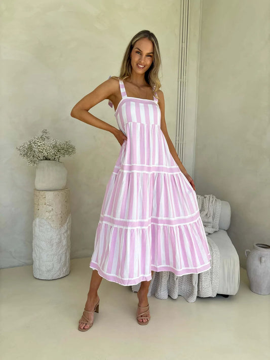 Cleo Stripe Tie Maxi - Light Orchid