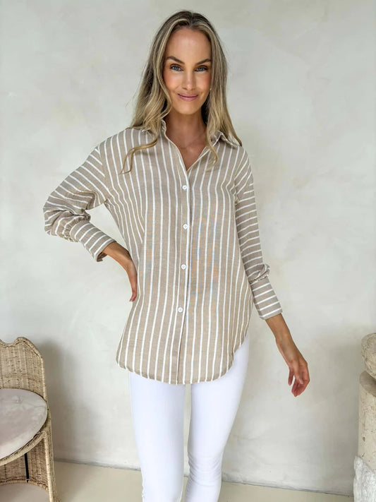 Nina Shirt  – Beige Stripe