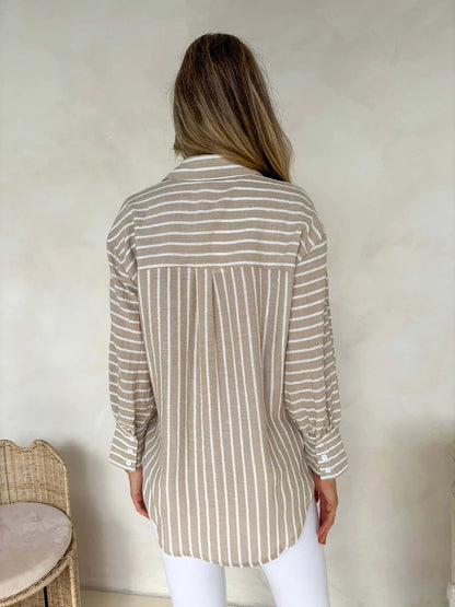 Nina Shirt  – Beige Stripe