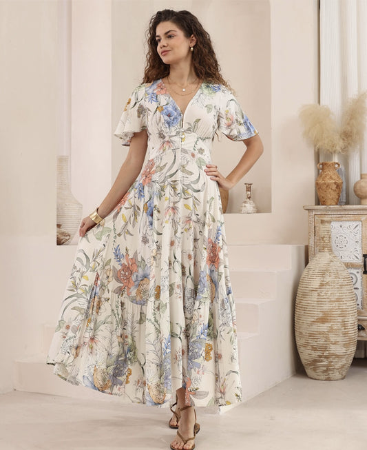 Georgia Maxi Dress - White print