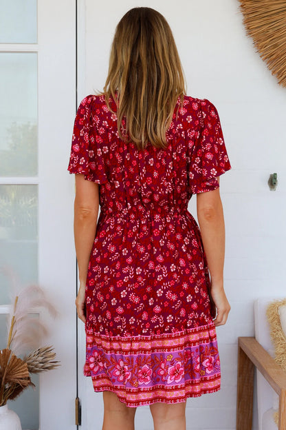 Calile Mini Dress - Berry Floral Print