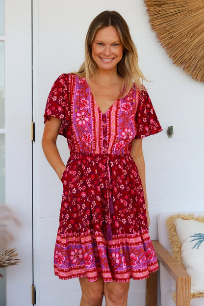 Calile Mini Dress - Berry Floral Print