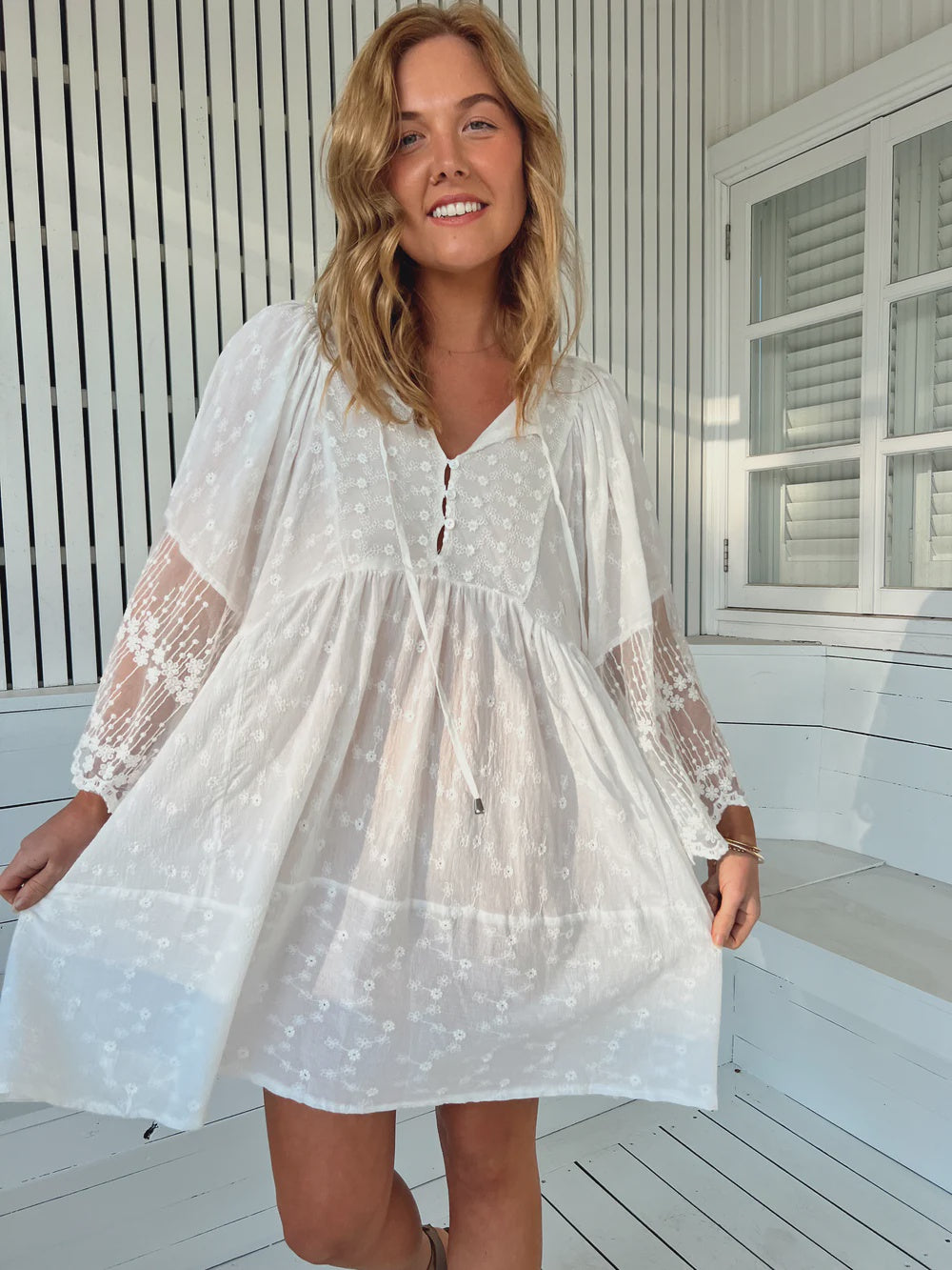 White Embroidered Adela Midi